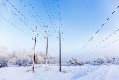 Power line in a wintry landscape