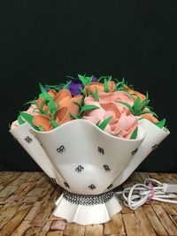 High angle view of cupcakes on table