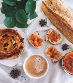 High angle view of breakfast on table