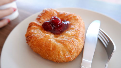 Close-up of dessert in plate on table