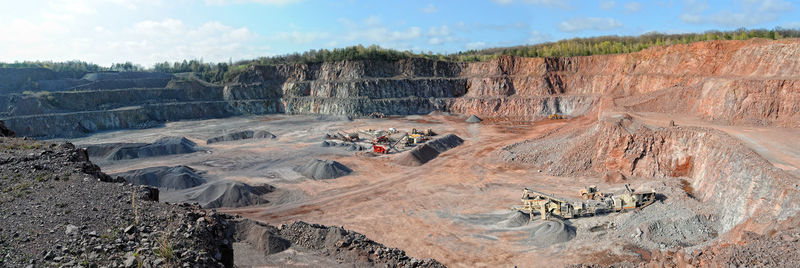 Empty open-pit mining against sky