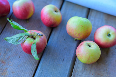 High angle view of apples on table