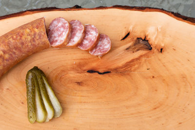 High angle view of bread on cutting board