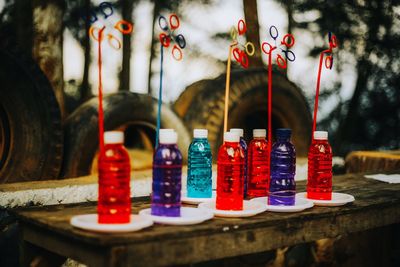 Close-up of bottles on table