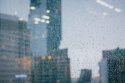 View of city through wet window