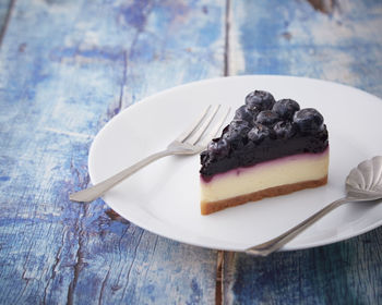 Close-up of cake in plate on table