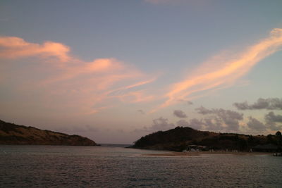 Scenic view of sea and mountains during sunset