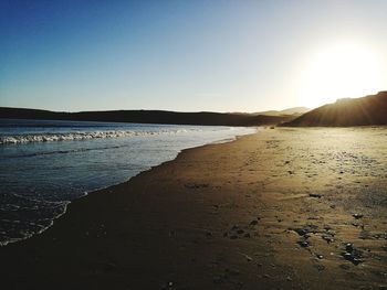 Scenic view of beach against clear sky