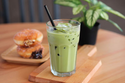 Close-up of drink served on table