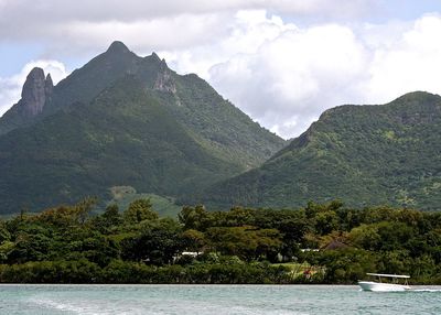 Sea against mountains