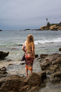 Rear view of girl standing on beach