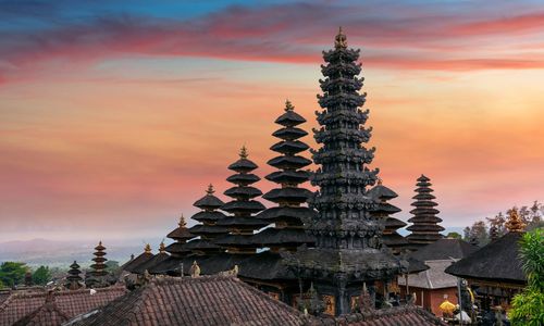 Low angle view of temple against sky during sunset