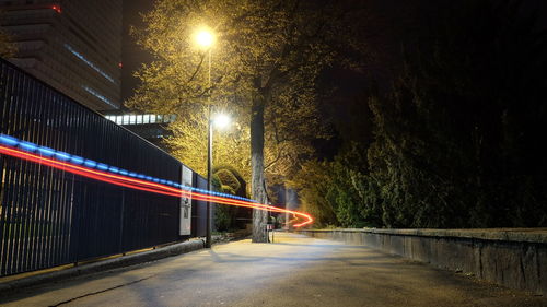 Light trails on road at night