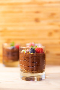 Close-up of dessert in glass on table