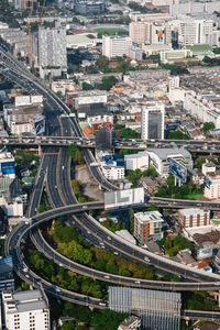 High angle view of buildings in city