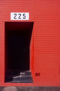 Closed door of red building