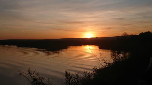 Scenic view of lake against sky during sunset