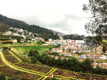 High angle view of townscape against sky