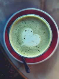 Directly above shot of coffee cup on table