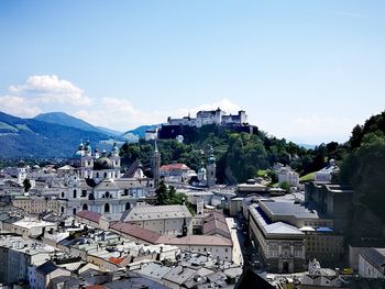 High angle view of townscape against sky