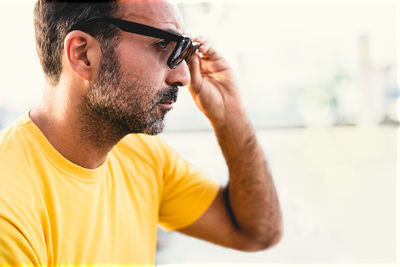 Close-up of man wearing sunglasses