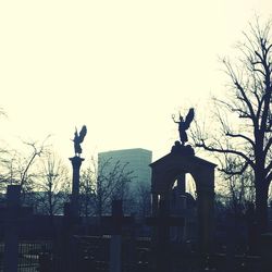 Low angle view of statue against sky