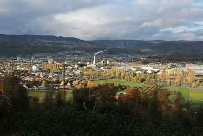 High angle view of townscape against sky