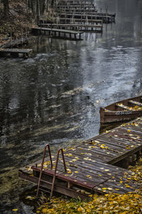 High angle view of abandoned boat on lake