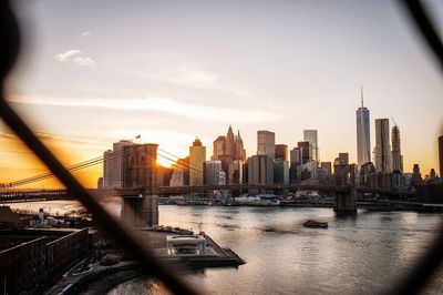 City lit up at sunset