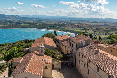 High angle view of townscape against sky