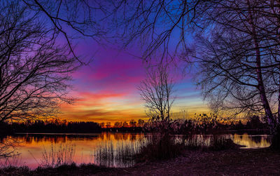 Scenic view of lake against sky at sunset