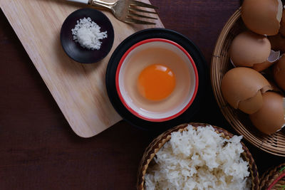 Directly above shot of meal served on table