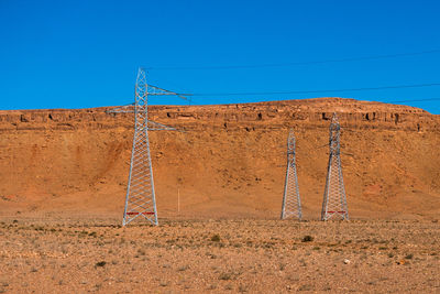 Built structure on land against clear blue sky