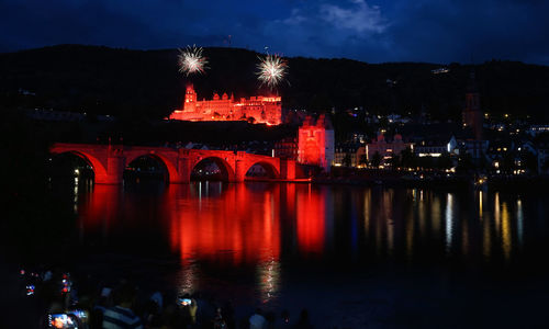 Reflection of illuminated buildings in water