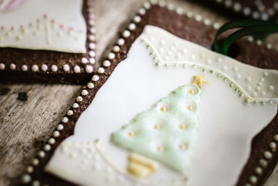 Close up of necklace on table