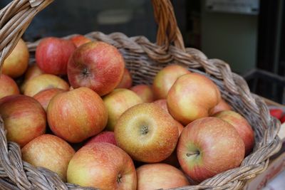 High angle view of apples in basket