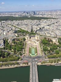 Aerial view of seine river and quartier du trocadero seen from eiffel tower