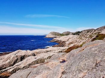 Scenic view of sea against blue sky