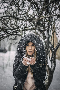 Portrait of a young woman in winter