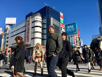 People on city street in winter