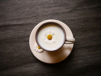 High angle view of tea cup on table