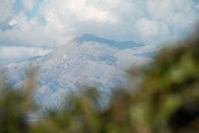 Scenic view of volcanic mountain against sky