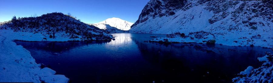 Scenic view of lake with mountains in background