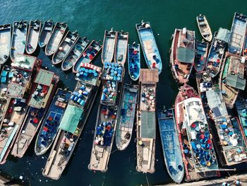 High angle view of boats in water