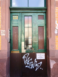 Closed door of building