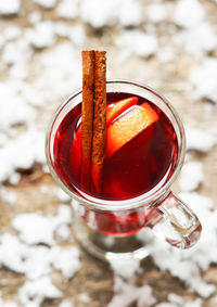 High angle view of drink in jar