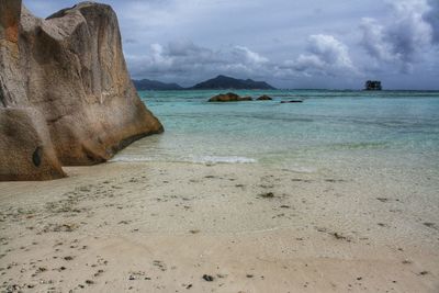 Scenic view of sea against cloudy sky