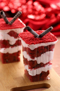 Close-up of strawberry cake on table