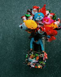 High angle view of toys toy