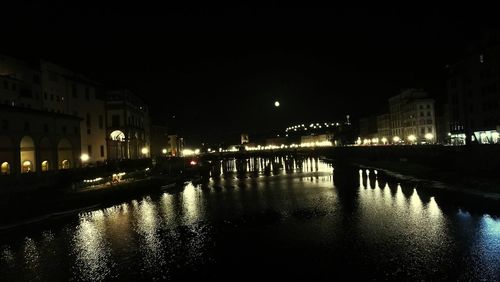 Reflection of illuminated buildings in water